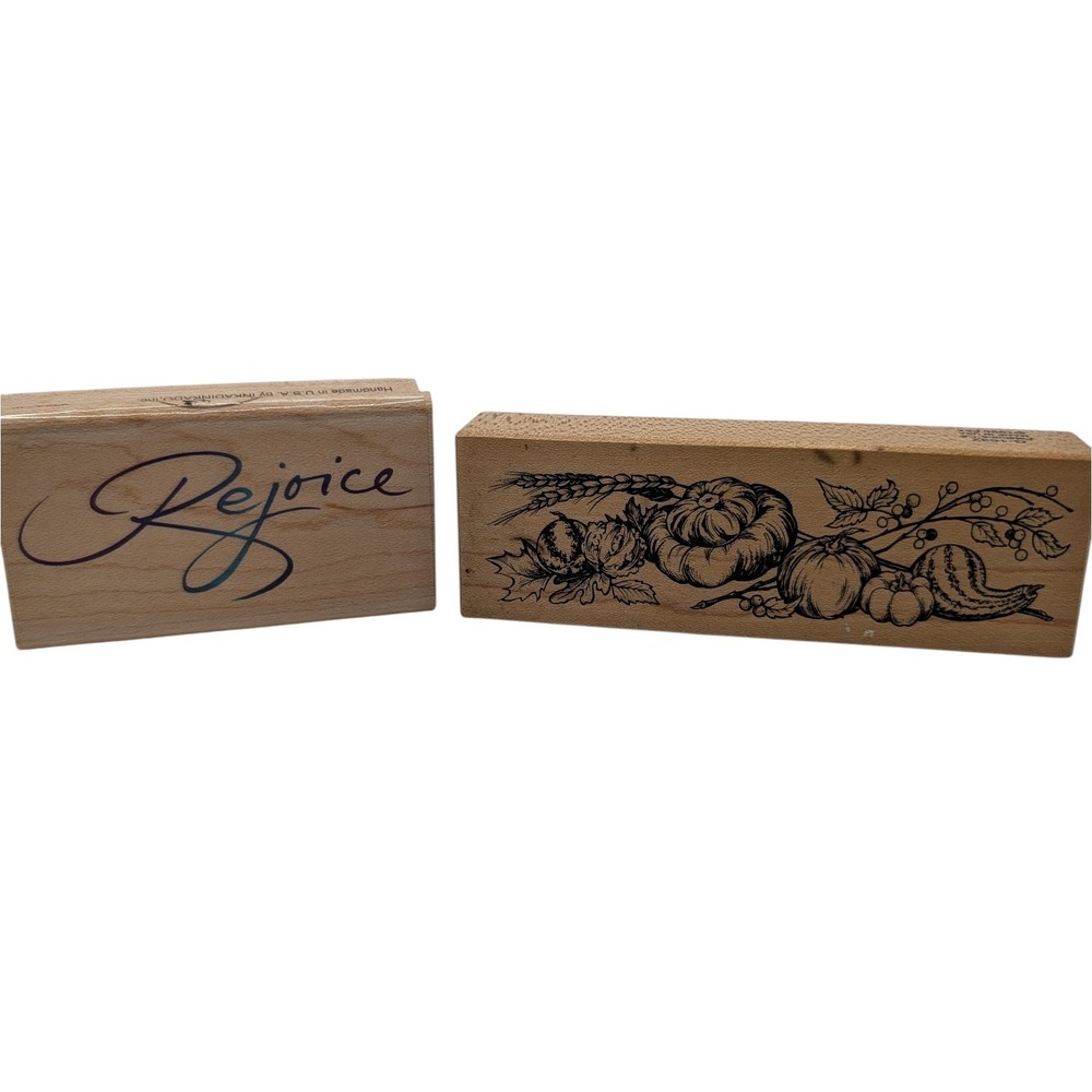 Vintage Wood Mounted Rubber Stamp Set‎ Holidays Craft Two Piece 1990s SEE